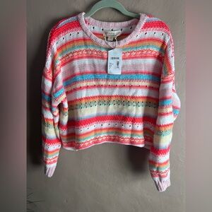 saltwater LUXE Coral Pink Multi-Stripe Crewneck crop sweater